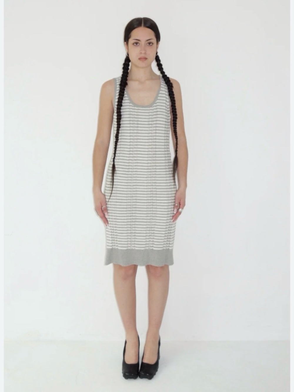 Maison Margiela stripe knit tubular dress Light Gray and White